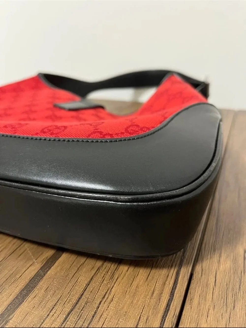 Gucci Red Monogram Shoulder Bag with Black Trim